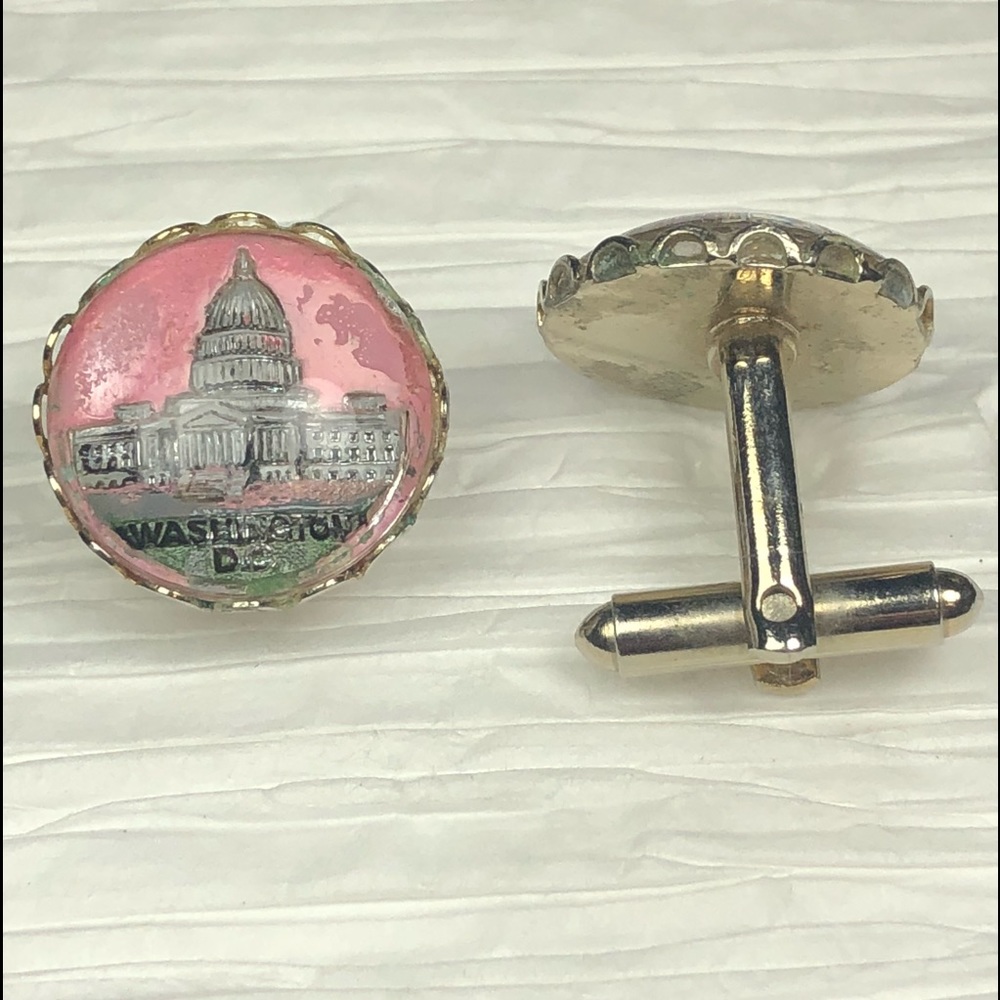 Vintage Cufflinks Reverse Painted Washington Dc - image 1